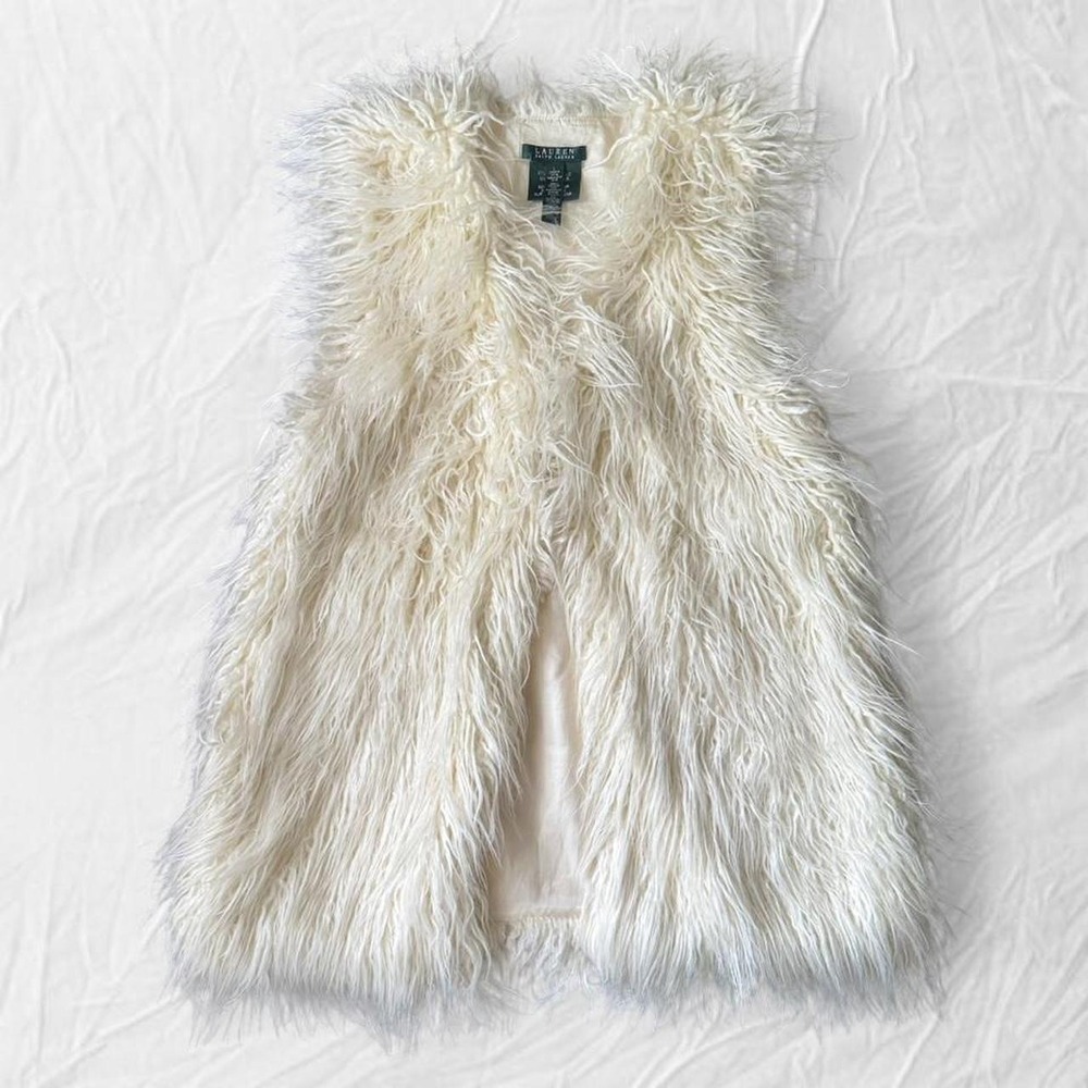 Ralph Lauren Cream Faux Fur Vest Women's L - Picture 6 of 6